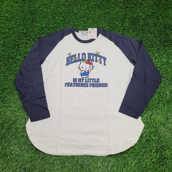 Hello-Kitty Raglan Shirt Womens 2XL 23x27 White Blue Sanrio Baseball Tee - Picture 1 of 13